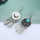 Retro Turquoise Drop Earrings With Leaves Shape Tassel Ear Pendants Dangler E3H1