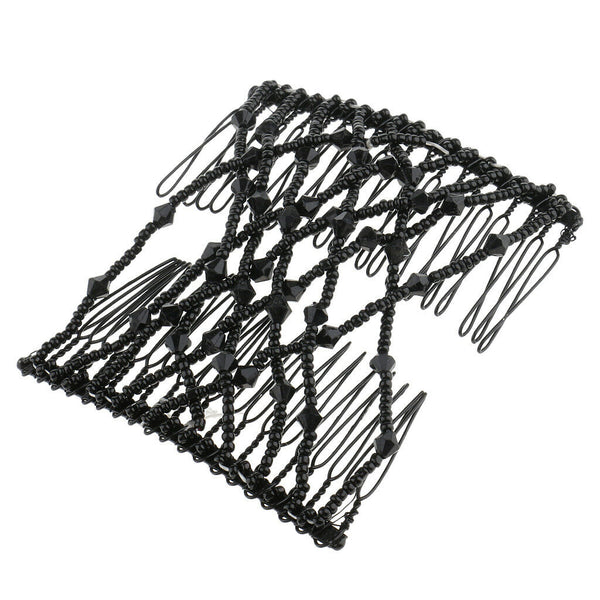 Bow Glass Bead Comb Ladies Party Hair Styling Double Slide Stretchy Clip
