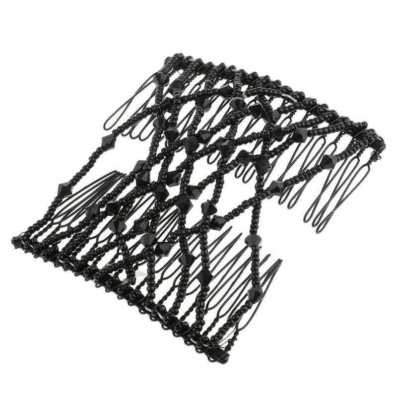 Bow Glass Bead Comb Ladies Party Hair Styling Double Slide Stretchy Clip