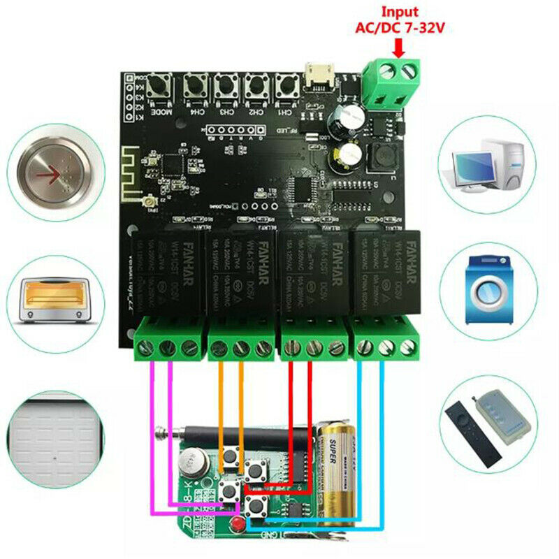 4CH Tuya Switch WiFi Switch Module Wireless Relay  Remote Control Smart Time Hn