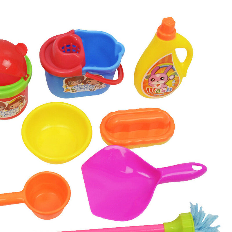 10xKids Pretend Play Cleaning Set-Bucket Broom Mop Duster Brush Dustpan Toys