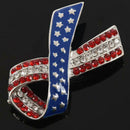 Diamond Rhinestone USA American Flag Ribbon Brooches Pins Patriotic Jewelry X3D4