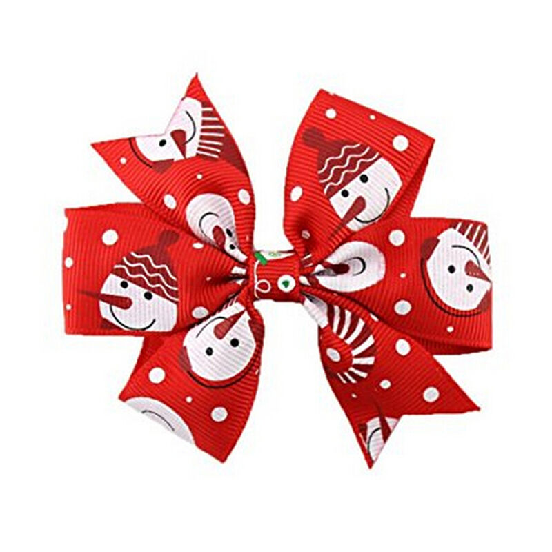 6Pcs Girl Christmas Holiday Gift Snowflake Ribbon Hair Bows Clip Girl HairpiN`US