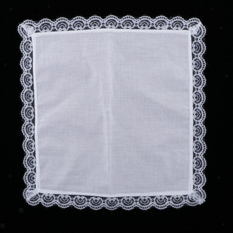 5pcs Lady Cotton Handkerchiefs Lace Trim White Hanky Kerchief  Square