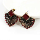 Handmade Crystal Beads Geometric Fan Shaped Dangle Earrings Bohemia Ethnic