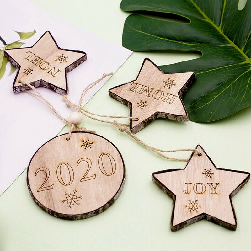 20Pcs/Set Letters and Snowflake Engraved Wooden Christmas Pendants Decorati A6O2