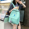 4pcs/Set Women Canvas Backpack Teenage Girls Shoulder Schoolbag (Green)