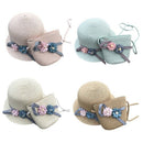 Straw Hats Girls Kids Sun Hats Summer Beach Hats Straw Woven Pocket Beige