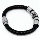 Fashion Black Woven Leather Rope Bracelet Men'S Simple Titanium Steel Brace
