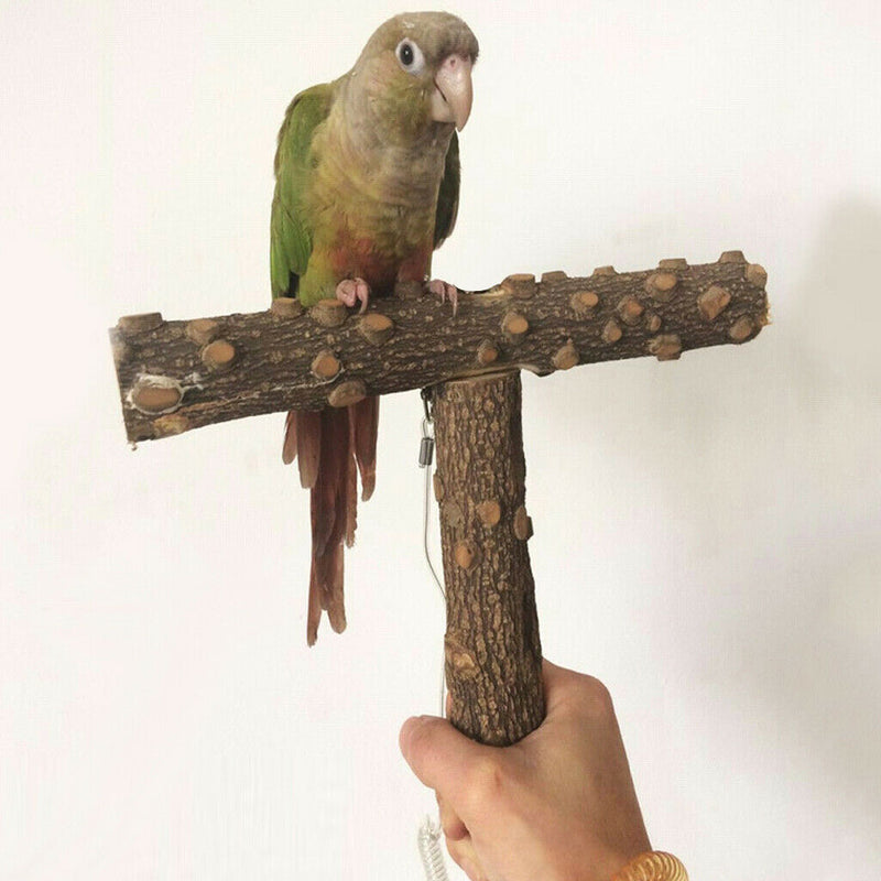 T-shape Wood Pet Parrot Perch Stand With Hook,