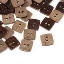 100 Pieces Square Shape Wooden Coconut Shell Buttons 2 Holes for DIY Sewing