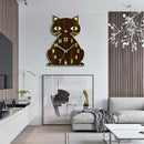 Night Light Cat Bracket Wall Clocks Battery Operated, Walnut Color Wood Silent