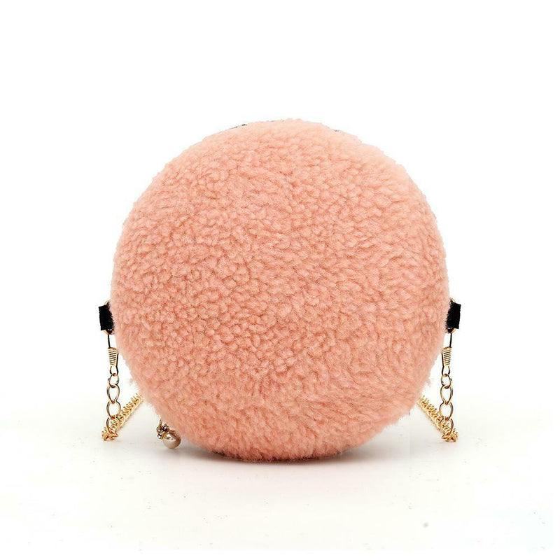 Small Round Messenger Bags Women Plush Shoulder Chain Handbags (Orange)