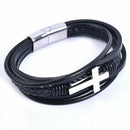 Cross Multi Layer Design Stainless Steel Fashion Men's Leather Bracelet GifSEAU