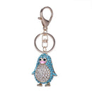 Penguin Rhinestone Crystal Keyring Charm Pendant Blue