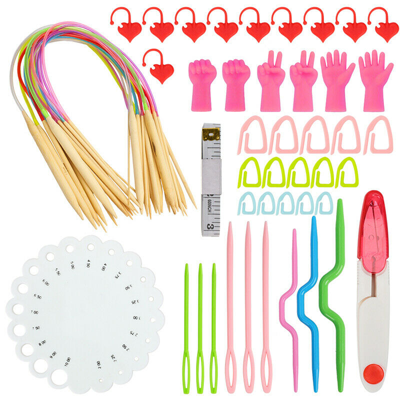 1 set 60cm Colorful Bamboo Circular Knitting Needles Round Knitting Needle Kit