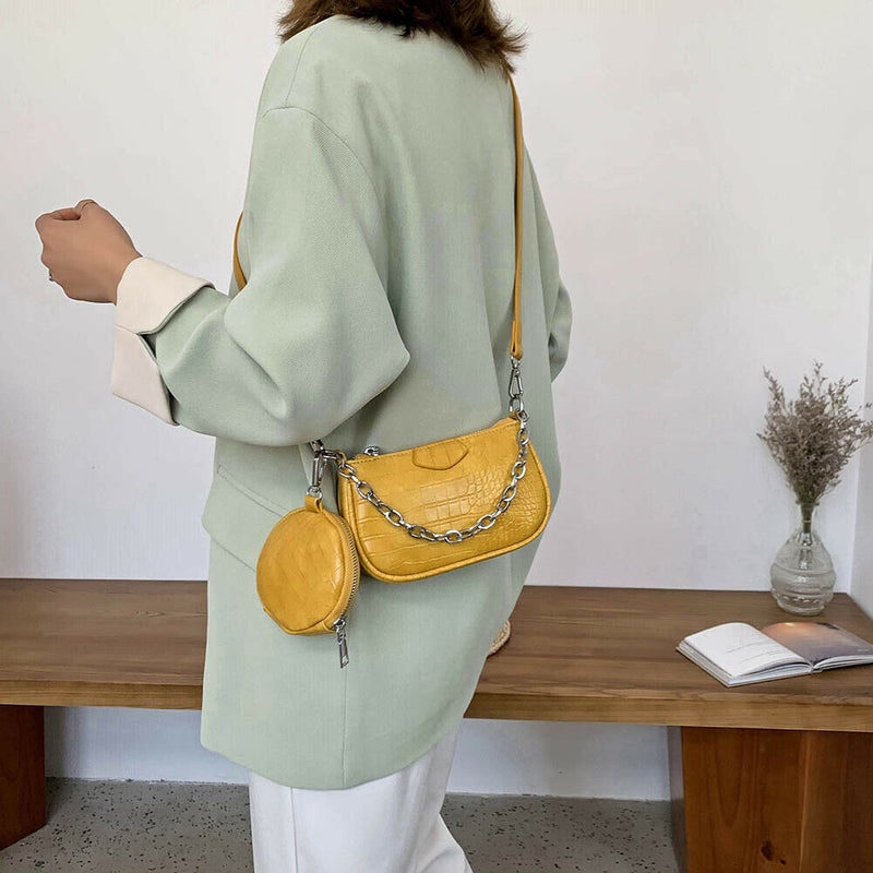 Alligator Leather Handbag Purse Women Sling Crossbody Shoulder Bag (Yellow) A