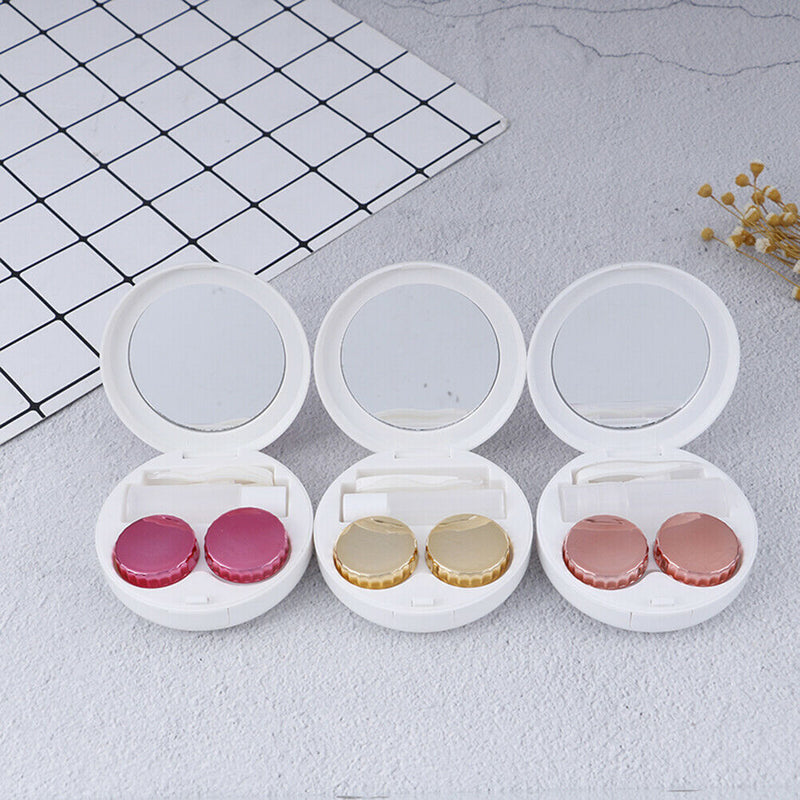 Circle Contact Lens Box Diamond With Mirror Travel Portable Case Stora 3C