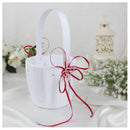 Double Heart Wedding Flower Girl Basket White Satin Rhinestone Decor Red We Y1H1