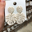 Hollowed Leaf Dangle Ear Stud Elegant Women Drop Earrings Jewelry (White) A