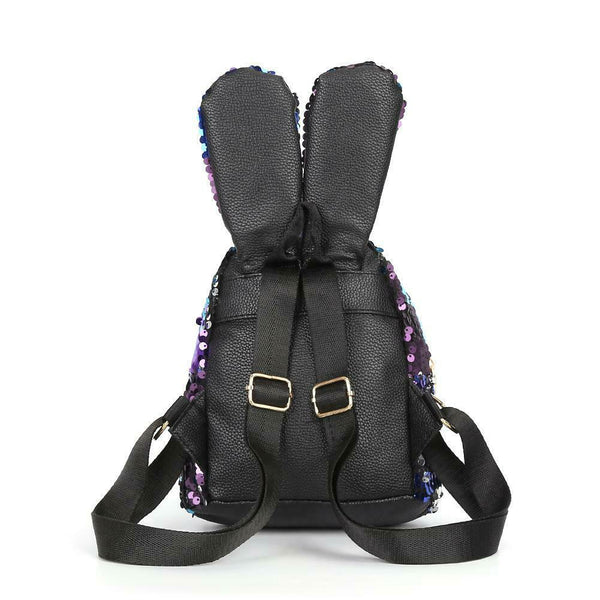 3pcs/set Shining Sequin School Backpack Women Rabbit Ear Purse Bags (Blue)