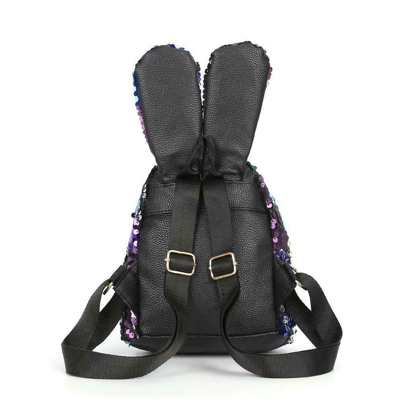 3pcs/set Shining Sequin School Backpack Women Rabbit Ear Purse Bags (Blue)