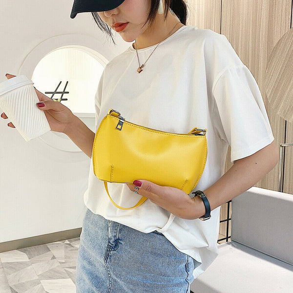 Women Casual Handbag Portable Female Solid PU Totes Shoulder Bag (Yellow)