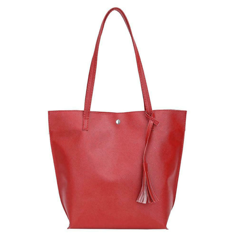 Women Shoulder Bag PU Leather Handle Bags Girls Tassel Tote Handbags(Red)
