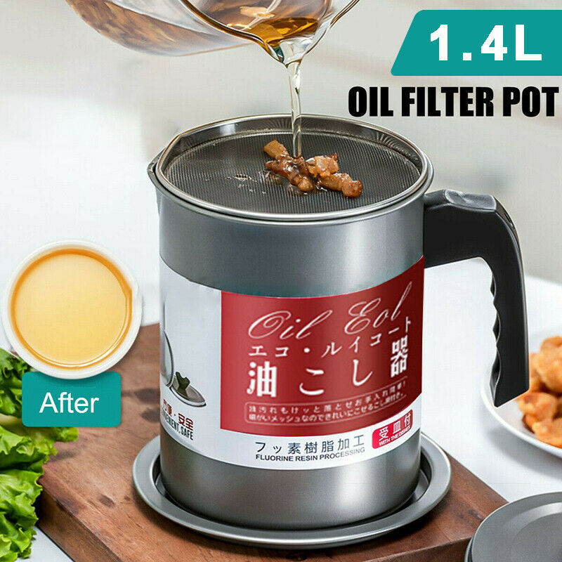 1.4L Stainless Steel Oil Filter Pot Can Grease Dripping Strainer Household  Pot