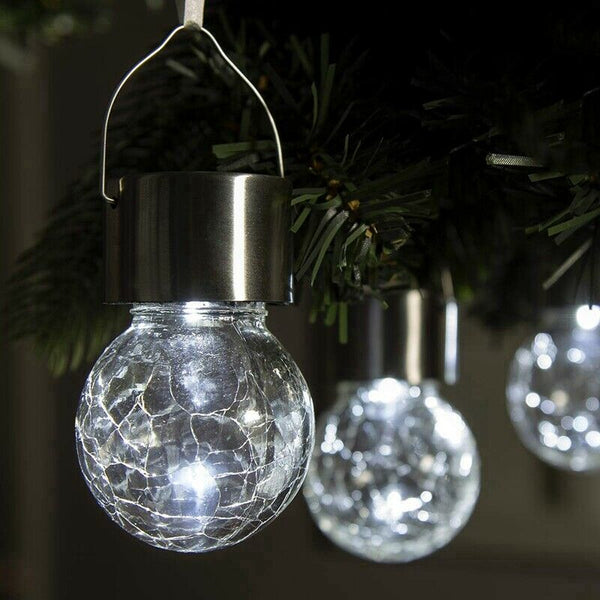 Hanging Solar Light White LED Crack Spherical Chandelier Waterproof Outdoor