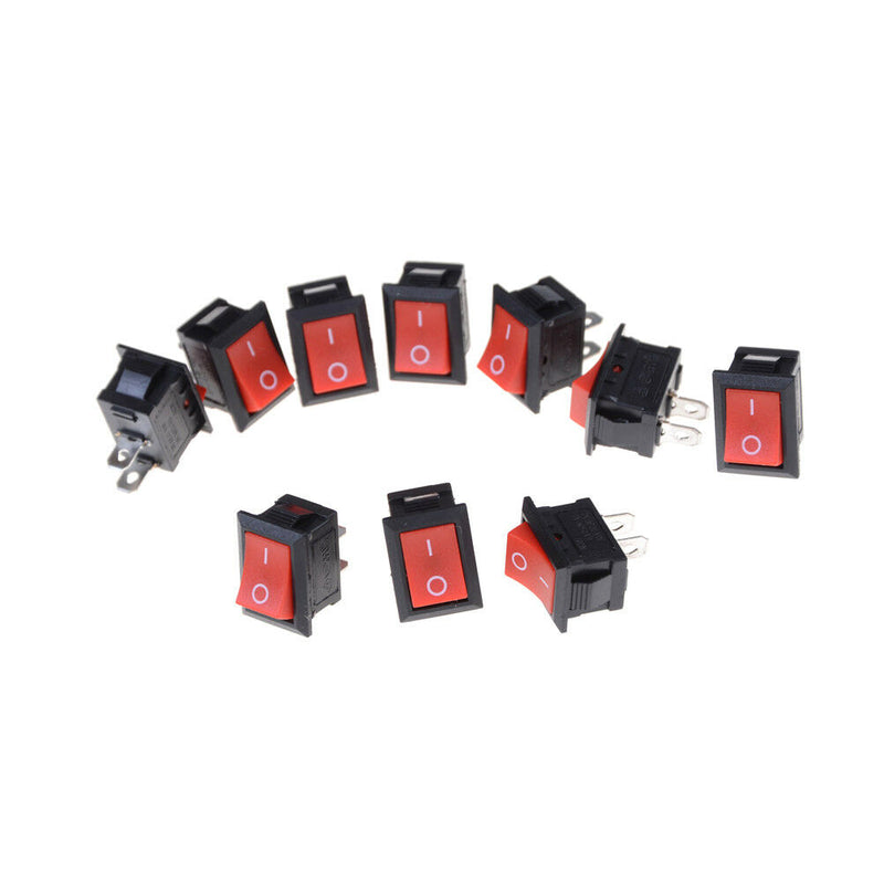 10pcs Red Rocker Switch 2 Pin KCD1-101 250V 6A Boatlike Switch 15*21MMA Nw