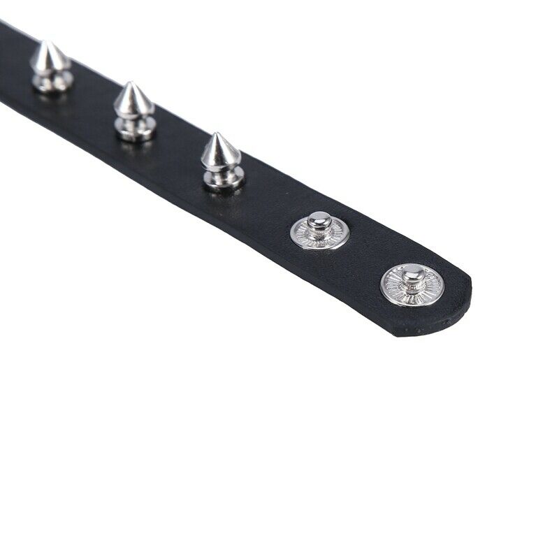 Press Stud Buckle Spike Studs Decor Black Faux Leather Wristband for Men La