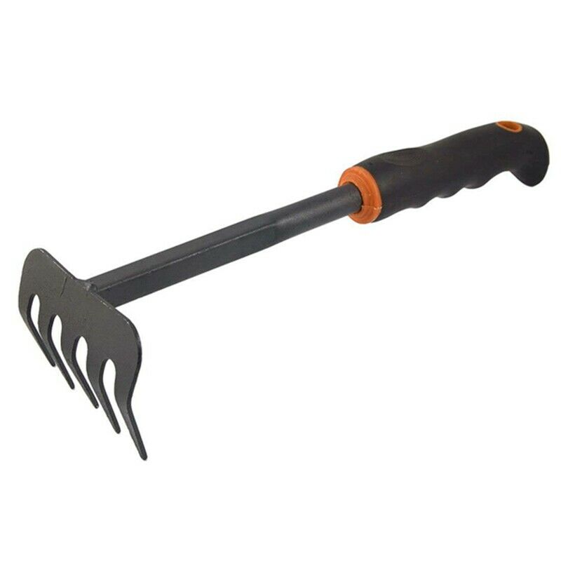Black Nonslip Handle Metal Head Lawn Garden Rake Hand Tool 12.1"