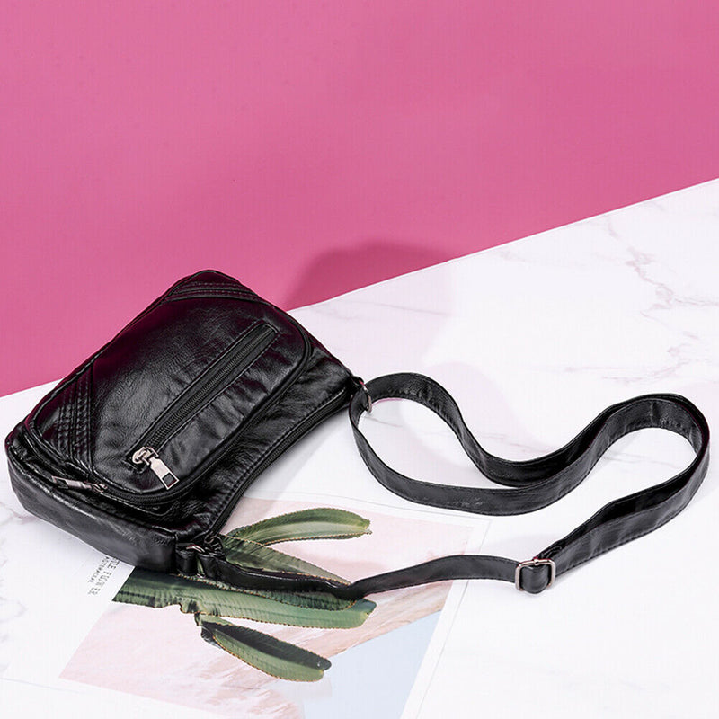 Soft Leather Shoulder Bag Women Big Capacity Zipper Crossbody Pouch (A-880)