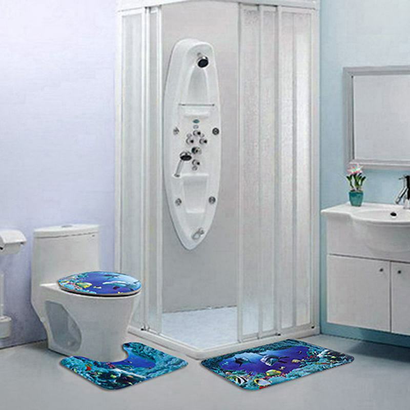 Bath Rug Set, 3-Piece Mat Antislip Bath Rug + Floor Rug + Toilet Cover, Und K9I1