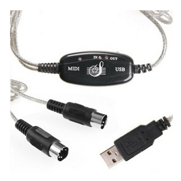 USB To MIDI Cable For Music Keyboard Adapter Converter, Black Extension Cable