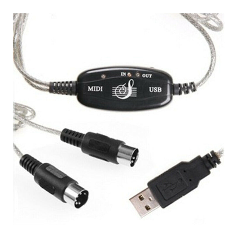 USB To MIDI Cable For Music Keyboard Adapter Converter, Black Extension Cable