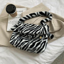 Casual Zebra Pattern Shoulder Envelope Bag Women Plush Big Capacity Satchel