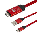 4K Type-C to HDMI Aluminum Alloy 2m Converter Cable w/USB for Laptop (Red) A