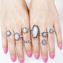 8pcs Retro Women Irregular Rhinestone Water Drop Knuckle Rings Jewelry Set A