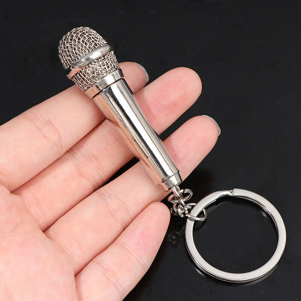 Simulation microphone keychain creative gift personalized car bag pendantB Ew