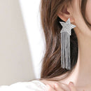 Fashion Crystal Star Long Tassel Stud Earrings Drop Dangle Women Wedding Jewelry