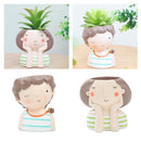 2x Girl & Boy Flower Planter Flowerpot Mini Succulent Pot Home Garden Decor