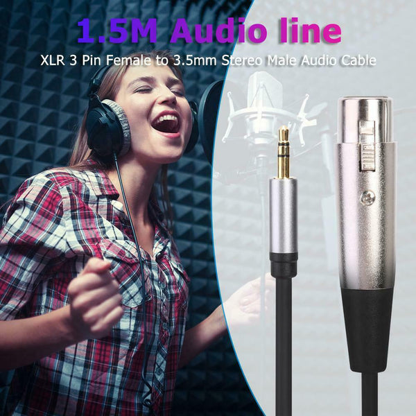 1.5m XLR 3pin Female to 3.5mm Stereo TRS Male Audio Adapter Cable for Microphone