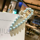 Korean Flower Beads Fringe Headwear Women Bang Duckbill Clip (Light Blue) A