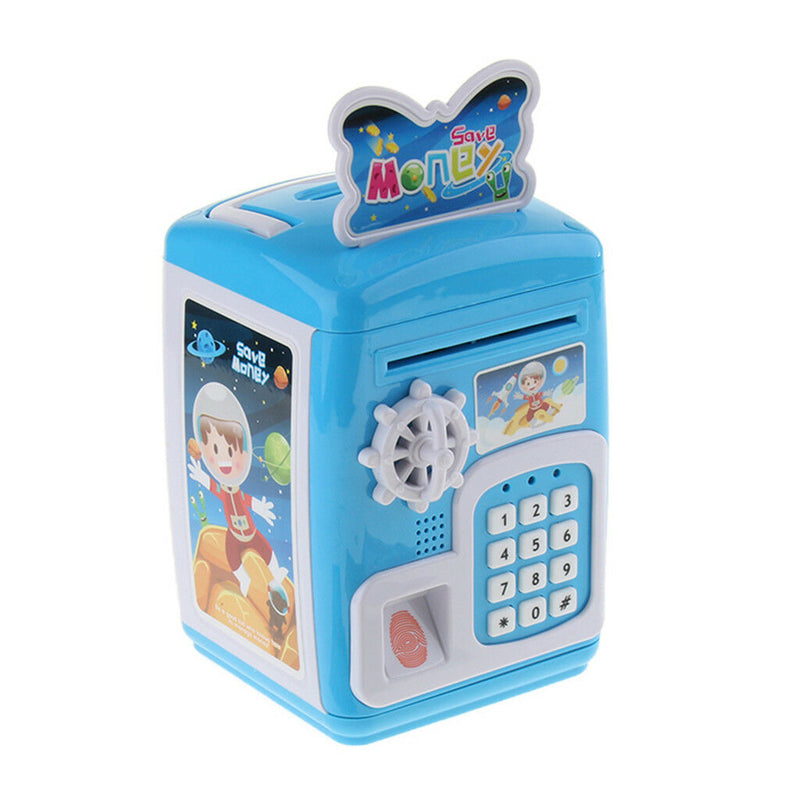 Electronic Code Safety Saving Box Cash Coin Money Piggy Bank ATM Toys Blue