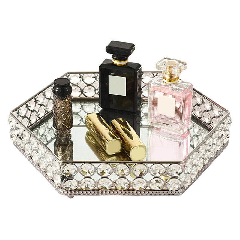 Handcraft premium crystals 2 layer crystal beads mirrored glass surface tray