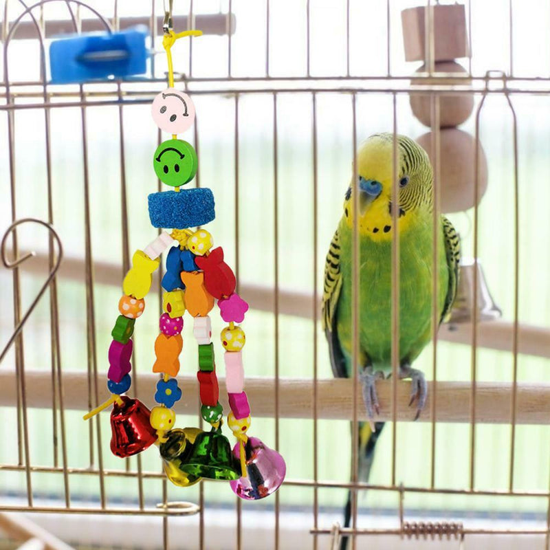Parrot Toys Wooden Hanging Bell Cage Bird Climbing Swing Stand Pet Supplies