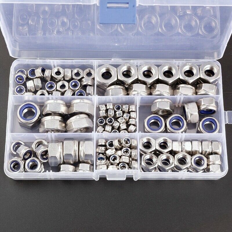 150 x self-locking hexagon nut 6 sizes M4 M5 M6 M8 M10 M12 assortment F6R7