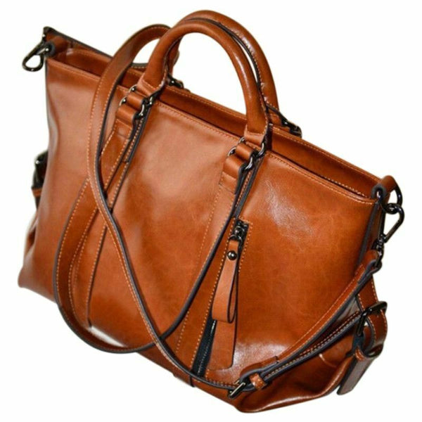Women Oiled Leather Tote Handbag Purse Lady Messenger Shoulder Bag Satchel U8B6